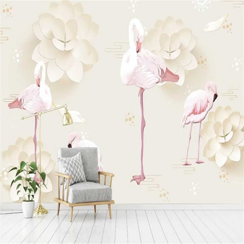 

milofi custom wallpaper mural Nordic minimalist 3D three-dimensional geometric flamingo background wall