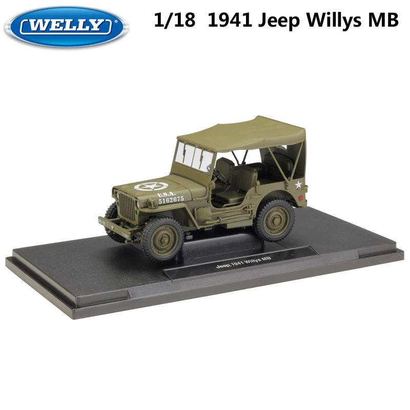 WELLY литье под давлением 1:18 металлическое ведро моделирование модель автомобиля Jeep 1941 Willys MB US Army Car сплав игрушечные машинки для детей подарки коллекция