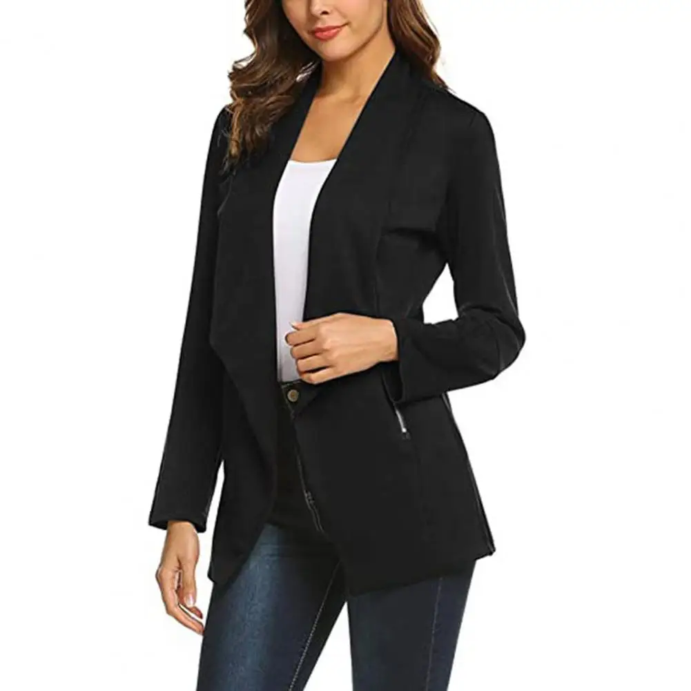 Suits Jacket Solid Color All Match Autumn Winter Turndown Collar Cardigan Blazer for Daily Wear