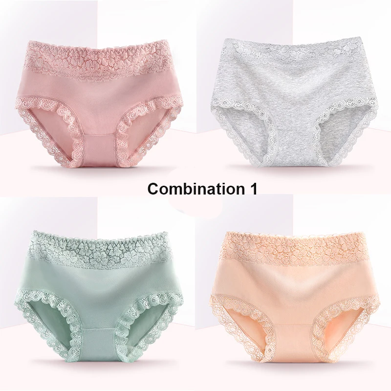 Combination 1 4 шт./компл. Для женщин трусики хлопок кружево нижнее бельё для девочек удобные трусы сексуальные трусики нижнее белье, трусы для девочек, милые детские трусики со средней талией L XL XXL - Цвет: Combination 1