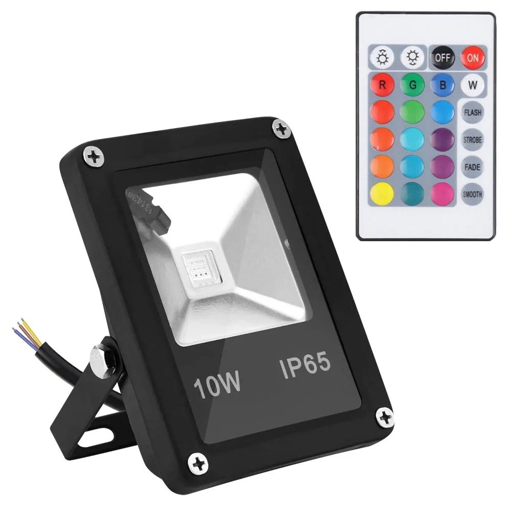 exterior led flood lights 10W Dimmable Remote Control RGB Flood Light Color Change Waterproof Street Wall Light  85-265V LED RGB Flood Light Party Decor solar powered flood lights Floodlights