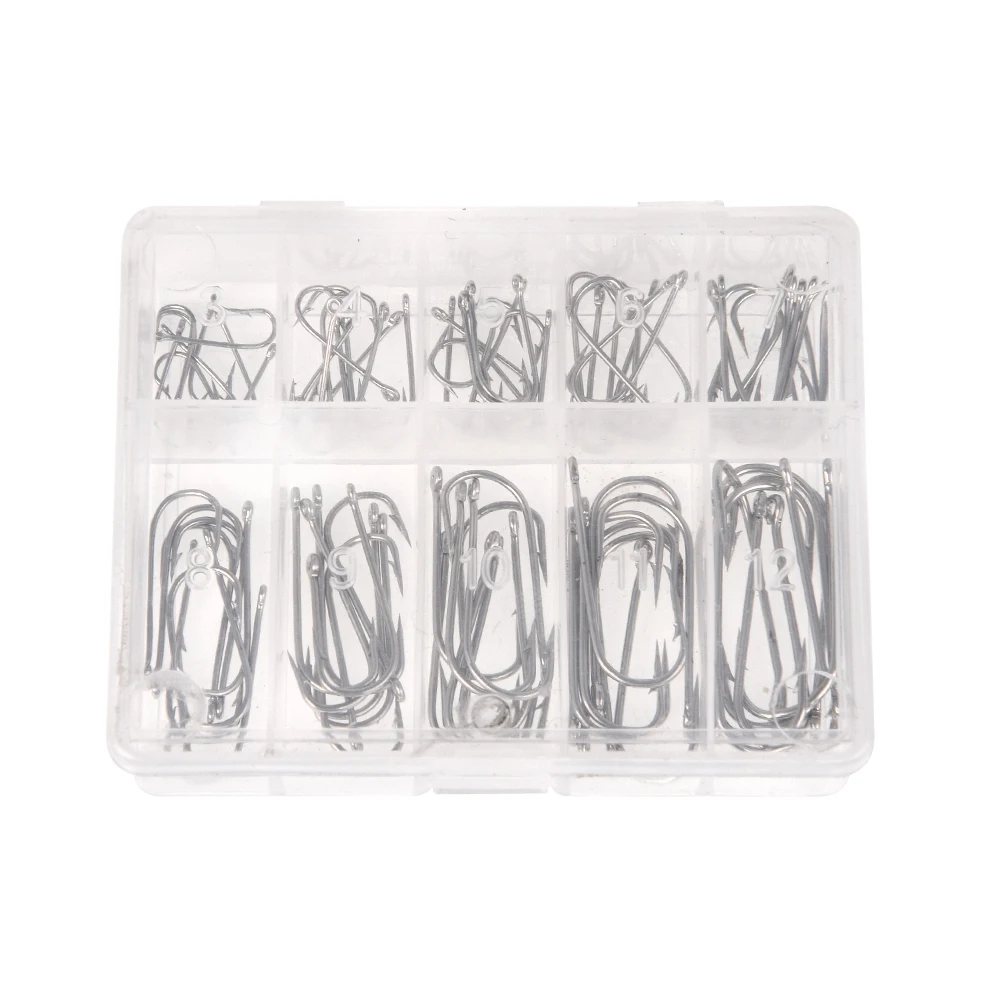 

Fishing Hook Fishhook 1 Box 100Pcs 3# - 12# 10 Sizes Steel Jig Hooks Fishing with Hole Fishing Tackle Tool Fishhook Jig Hooks