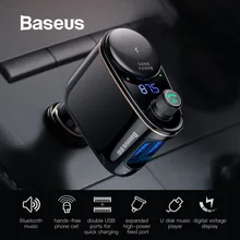 Baseus Carro Transmissor FM Bluetooth Handsfree Do Carro Kit Dupla Saída USB com Expansão de Porta Isqueiro Áudio MP3 Jogador(China)