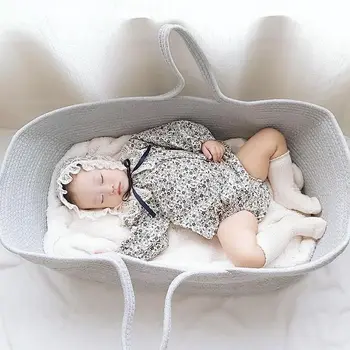 Baby Moses Basket Sleeping and Mattress Newborn Baby Sleeping Bed Cradle Moses Basket with Stand Travel Bed Co Sleeper 5