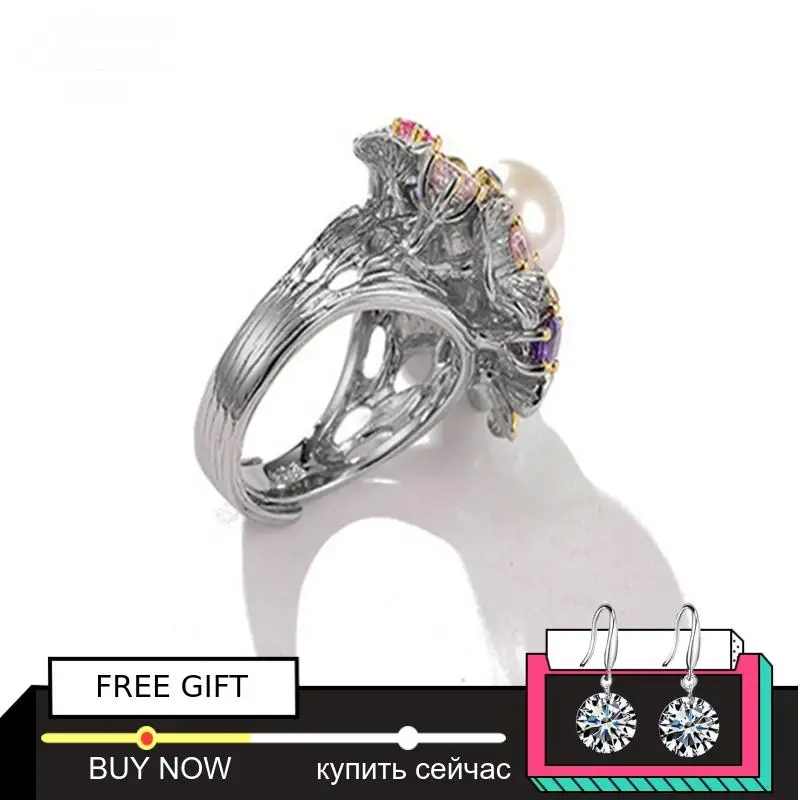Baroque style S925 Sterling simple shell Iregular Ring Big Freshwater Pearl Ring for mom women lady girl