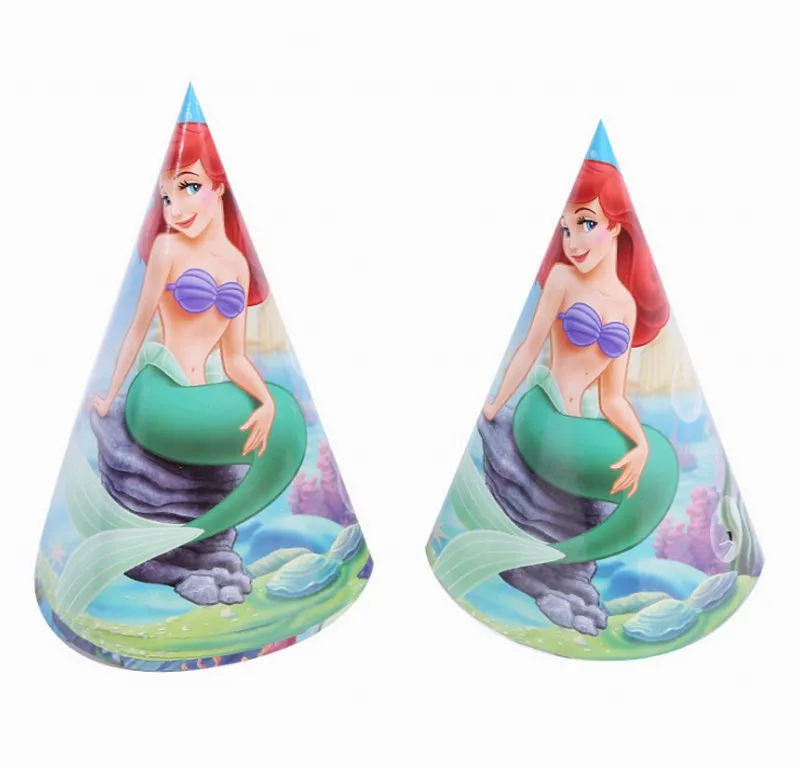 hat 6pcs С Днем Рождения Русалочка Ариэль девушки ребенок душ вечерние декоративная Растяжка скатерть стакан с соломинкой тарелки поставщик - Цвет: hat 6pcs