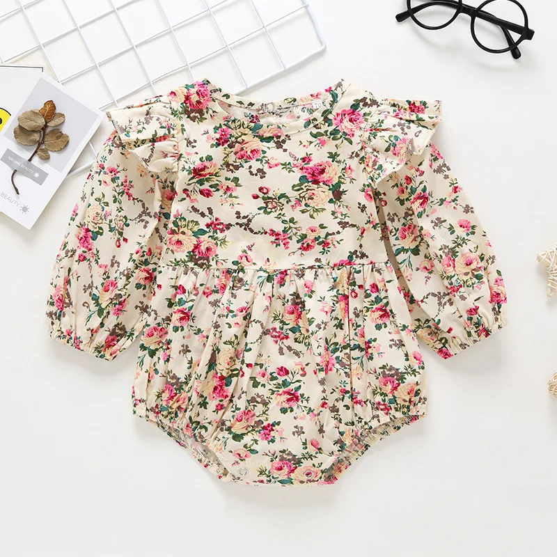 

Flowers Print Baby Rompe Girls Clothes Spring Long Sleeve Clothes For Girls Kids Romper Jumpsuit One-Piece Outfit Cotton Clothes