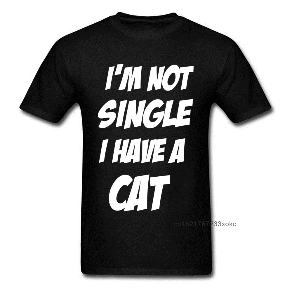 Забавная Мужская футболка черная IM NOT SINGLE I HAVE A CAT топы с белыми буквами хлопковая