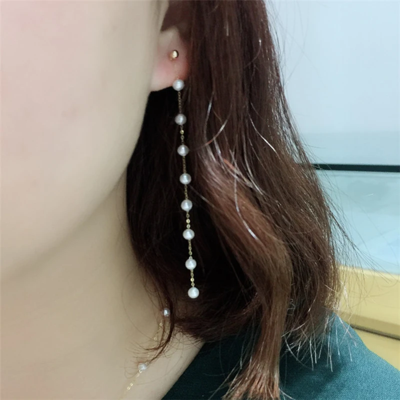 Sinya/серьги с золотыми бусинами 18 К, с длинной цепочкой, жемчугом, серьги с кисточками, модный дизайн, 2 способа ношения для девушек, влюбленных женщин и девушек
