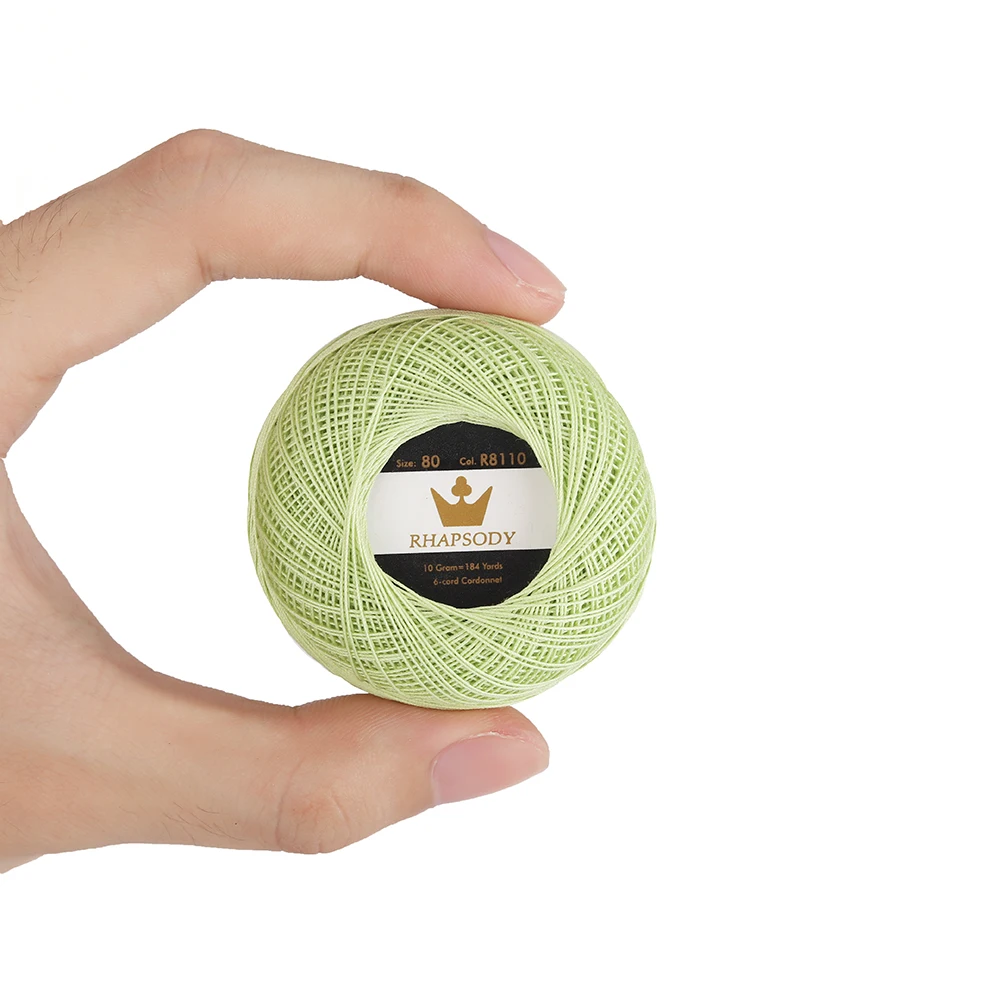 Rhapsody Premium Size 80 Cotton Crochet Thread 100% Egyptian Mercerized Singed 13 Colors 10G Tatting Needlepoint Bobbin Lace