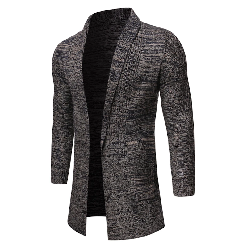 Cardigan Men 2019 Autumn Fashion Long Casual Knit Sweater High Quality Cotton Men's Lapel No Door Gloves Grey Sweater