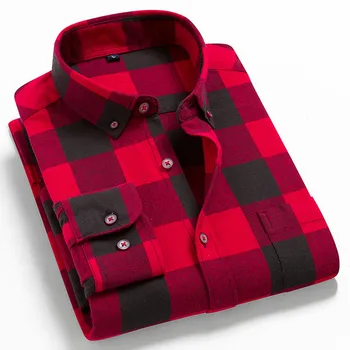 Men Flannel Plaid Shirt 100 Cotton 2022 Spring Autumn Casual Long Sleeve Shirt Soft Comfort Slim