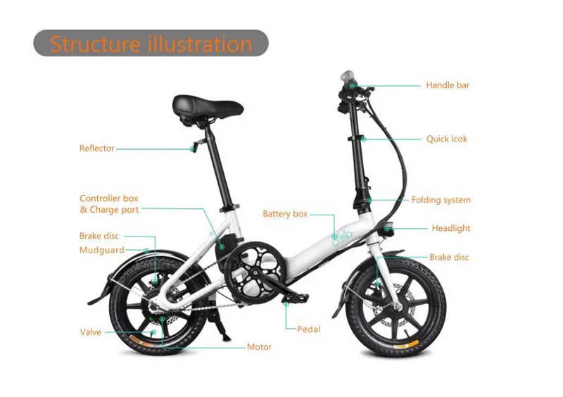 14 Inch Fiido D3 Electric Bikes Adults 2 Wheels Electric Bicycle Max Speed 25KMH 250W 36V Folding Mini Electric Scooter  (9)