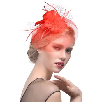 

Women Fascinator Cambric Cocktail Hat Hairband Veiling Headband Lady Wedding Party Headdress Hair Accessoies Vintage