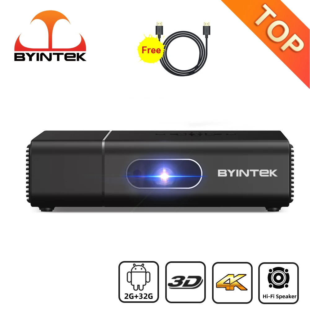 BYINTEK U30 3D DLP Full HD 1080P 4K Wifi Android Smart TV Portable Home LED Mini Projector For Mobile Phone PC |