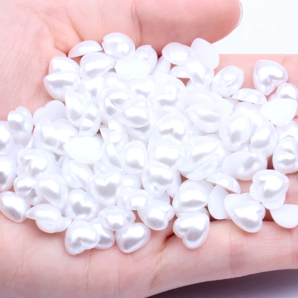 

White Imitation Pearl 3mm-15mm Half Round Flatback Heart Shape Beads for Scrapbook Wedding Cards DIY Nail Jewelry