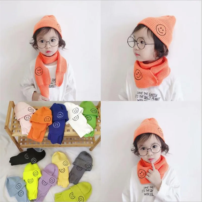 

2pcs Unisex Child Beanies Cap Set Baby Kids Solid Color Stripe Hat And Scarf Winter Warm Suit Set For Boys Girls Toddler Student