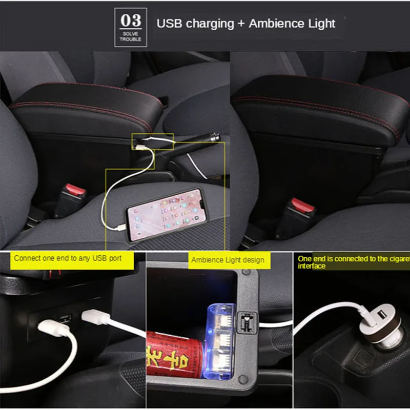 TOYOTA Yaris armrest 용 TOYOTA Yaris Vitz 자동차 팔걸이 상자 자동차 액세서리 중앙 보관함 USB가있는 개조 부품