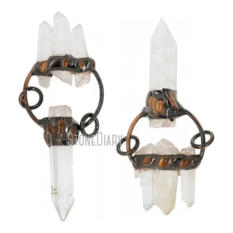 

PM36839 Antique Bronze Plated Soldered Pillar Point Tin Clear Crystal Pendant White Real Quartz Jewelry