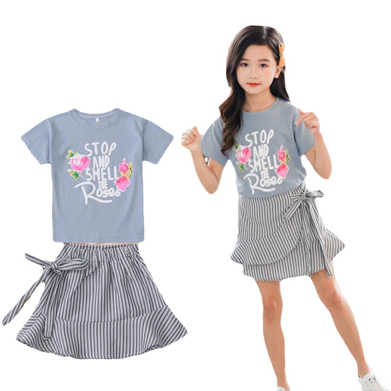 Roupas Infantis Menina Новинка лета 2019 модный костюм для девочек футболка с короткими