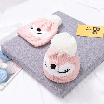 

New Pink Color Baby Knitted Crochet Hat Autumn Winter Kids Bonnet Children Warm Wool Hats Newborn Toddler Cute Pompom Beanie Cap