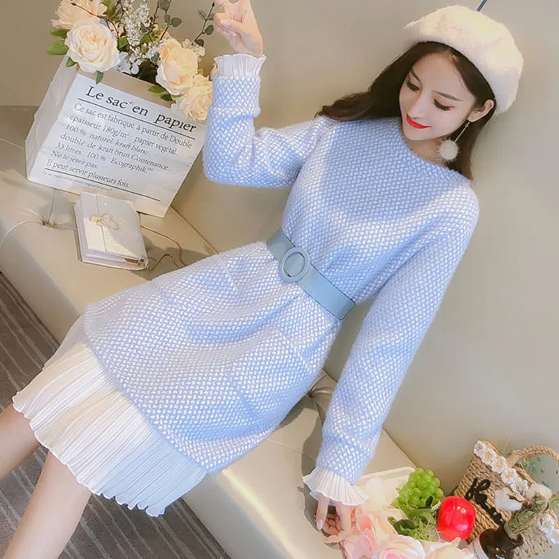 Bottoming Autumn And Winter Thick Woolen Long-sleeved Dress 2021 New Diamond Velvet Popular | Женская одежда