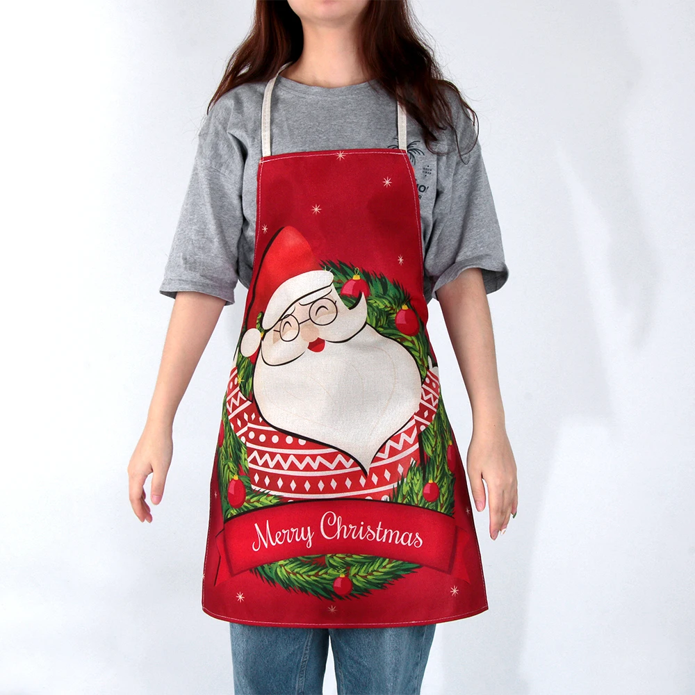 7Styles Red Christmas Apron Cotton Linen Xmas Decor Pendant Adult oil-proof Bibs Home Kitchen Cooking Accessories 55*68cm