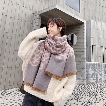 

Autumn winter 2020 new Korean leopard print cashmere women's scarf tassel fashion warm couple shawl cashmere scarf hijab scarf