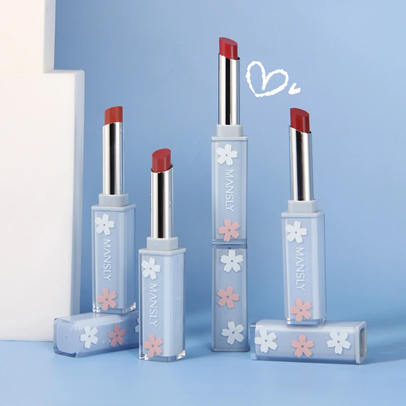 Синяя цветная помада с цветами стойкая водостойкая увлажняющая квадратная