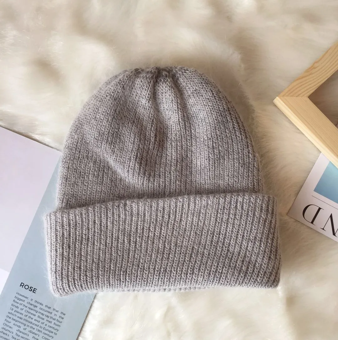 Women Winter Hat Knitted Beanie Hat Cashmere Knitted Hats for Women Cap Winter Autumn Rabbit Fur Ladies Solid Beanies Bonnet