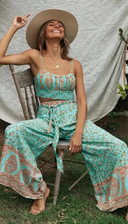 Женский богемный комплект из 2 предметов укороченный топ с эластичным подолом