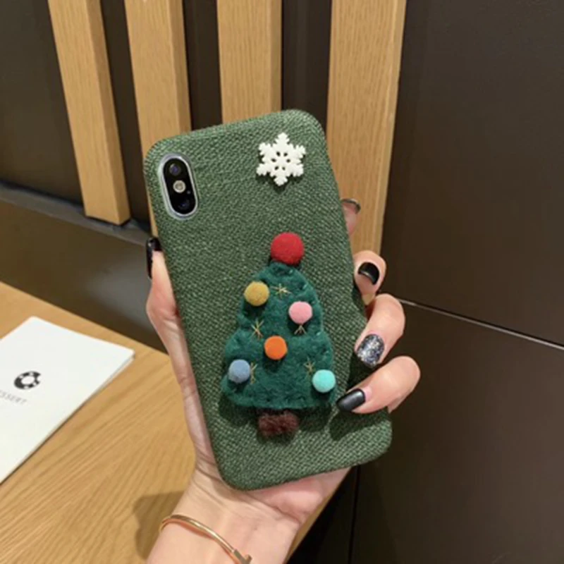 

1pcs Iphone Case Christmas Tree Phone Case for XSMAX Plush Cover 8plus Christmas Shell Soft Shell