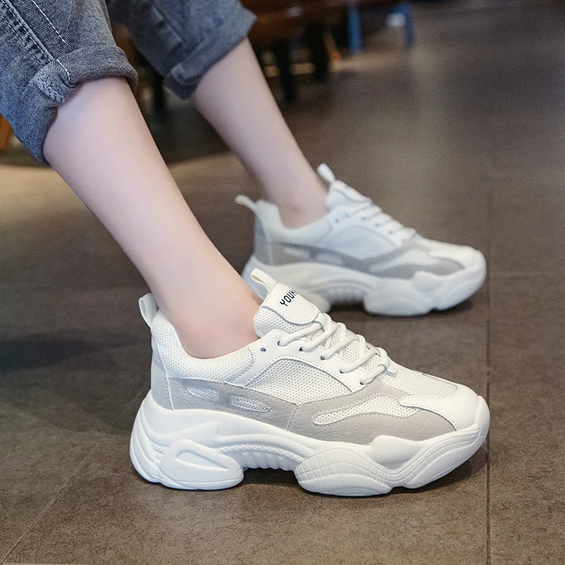 Женская Повседневная обувь из сетчатого материала на танкетке; Zapatillas; модные кроссовки на массивной платформе для женщин; кроссовки на платформе; белые кроссовки