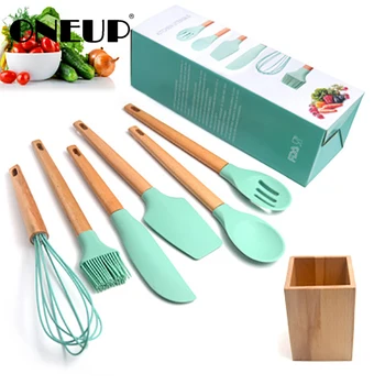 

ONEUP New Style Kitchenware Fresh Appearance Cooking Spoon Shovel Eggbeater Scraper Brush Wooden Handle Anti-scalding Design