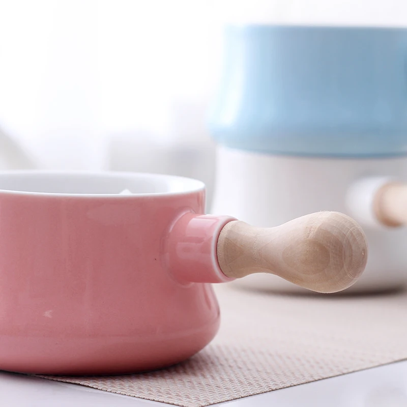 Здоровый милый Керамика Детские Еда чаша создать миска с деревянной ручкой Househeld