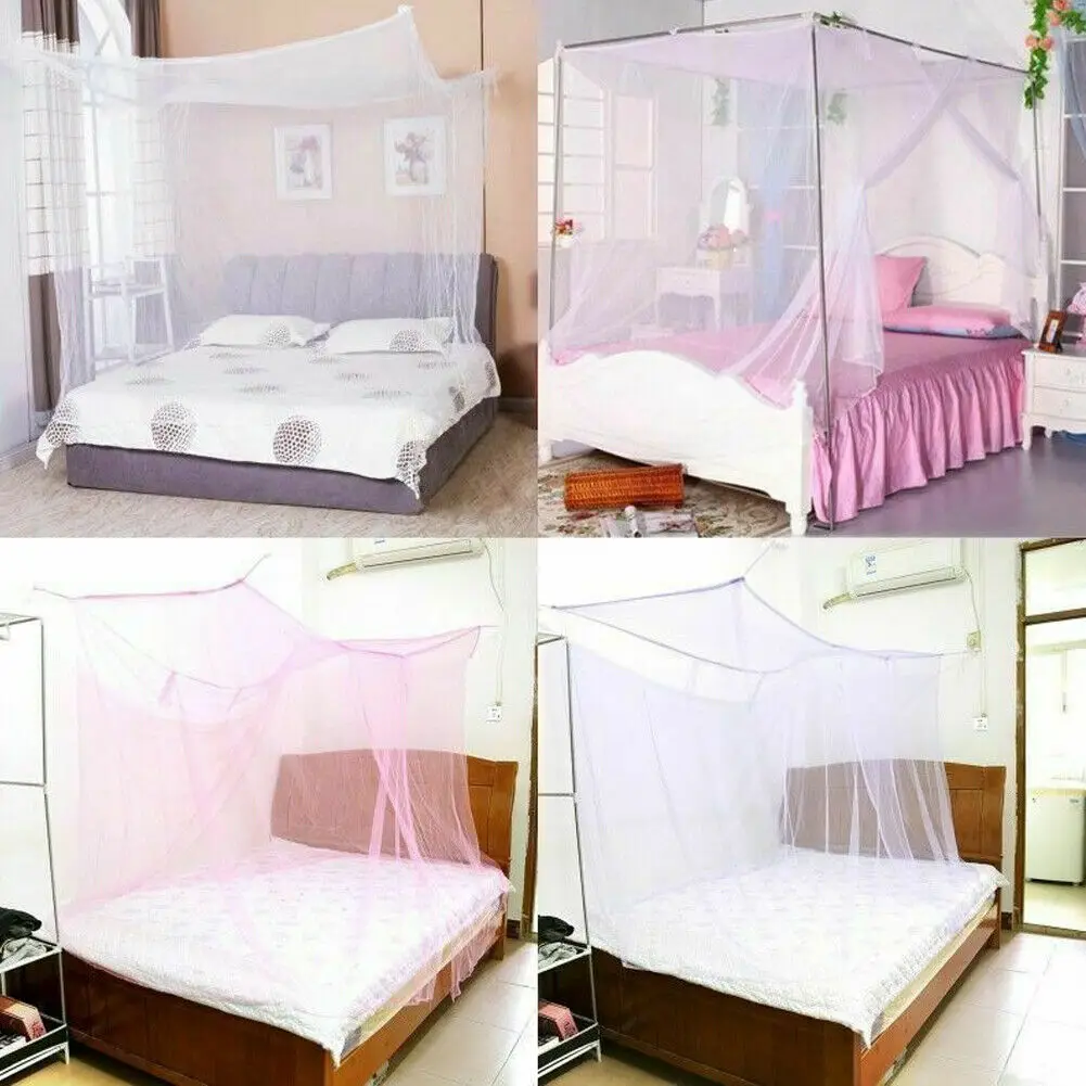 

2019 Newest Princess Lace Canopy Mosquito Net Four Corner Post Bug Insect Repeller No Frame Full Queen King Size Bed Mosquito