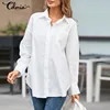 Celmia Women White Shirts 2022 Fashion Asymmetrical Tops Lapel Solid White Long Sleeve Buttons Ladies Casual Loose Blusas 5XL ► Photo 2/6