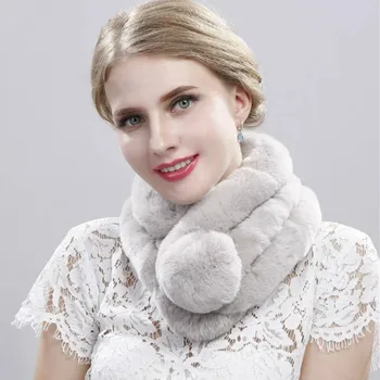 

New rabbit fur 14cm female scarf hot sale autumn and winter knitted fur scarf warm windproof pompom bib