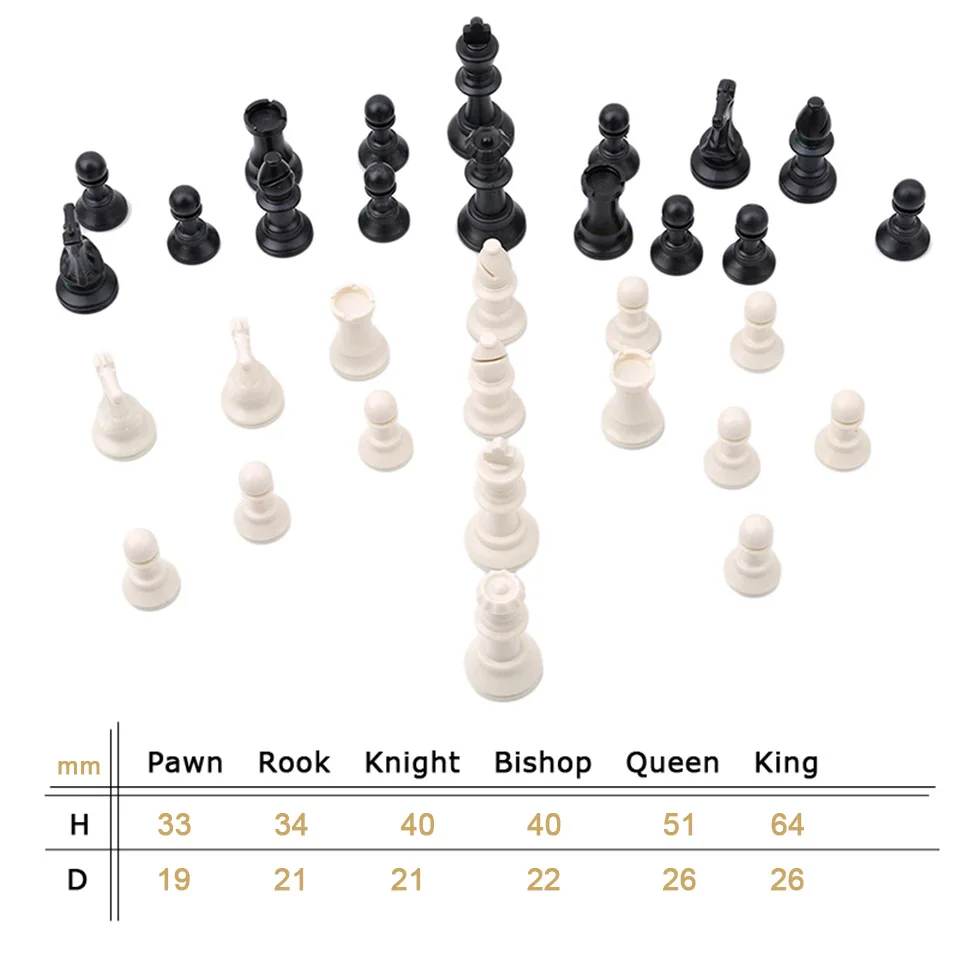 Plastic Chess Pieces 32 Pcs Chess Set King Height 49/64/75/95 mm Game Standard Medieval Chessmen for Travel Board Games