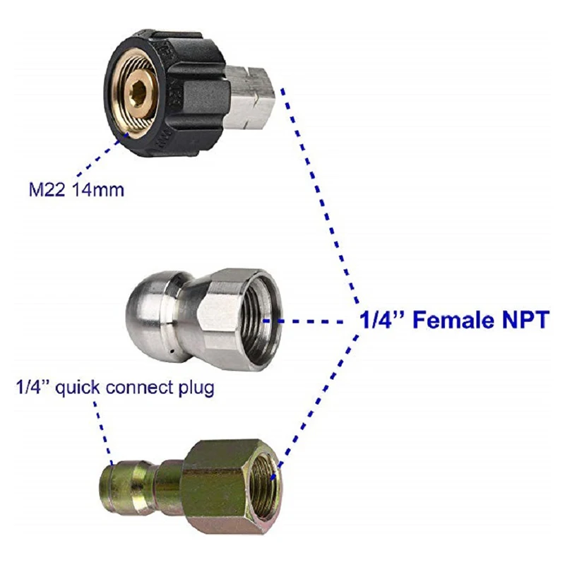 

4pcs/Set 50FT Sewer Jet Hose Pressure Washer Sprayer Nozzle Female Coupler 1/4inch Connector Plug Garden Tools