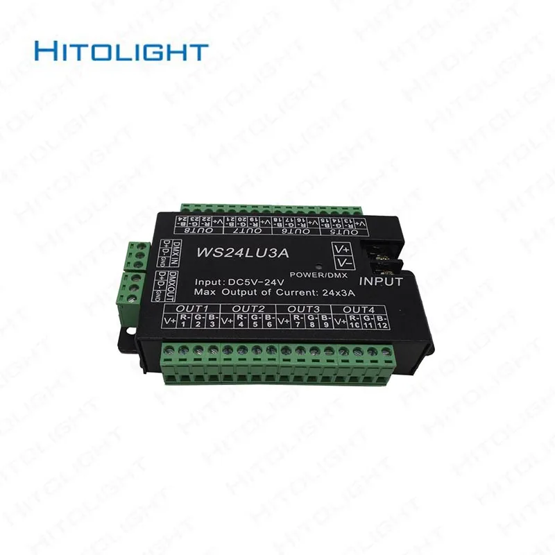 DC5 24V WS24LU3A 24CH DMX контроллер 512 декодер RGB светодиодная лента модуль самосвал 24x3A