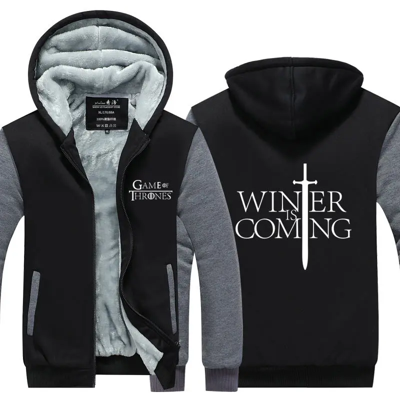 GOT House Stark Игра престолов толстовка с капюшоном на молнии унисекс спортивный костюм с капюшоном куртка толстый зимний теплый костюм для косплея