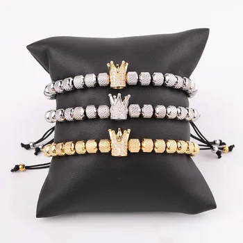 New Design High Quality Stainless Steel Beads Crown Charm Friendship Custom Macrame Adjustable Beads Bracelet For Men