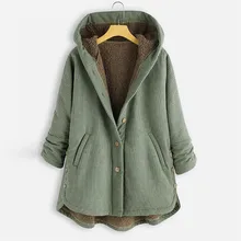 Abrigos Mujer Invierno размера плюс зимние теплые женские винтажные клетчатые Асимметричные кнопки с капюшоном верхняя одежда зимняя куртка
