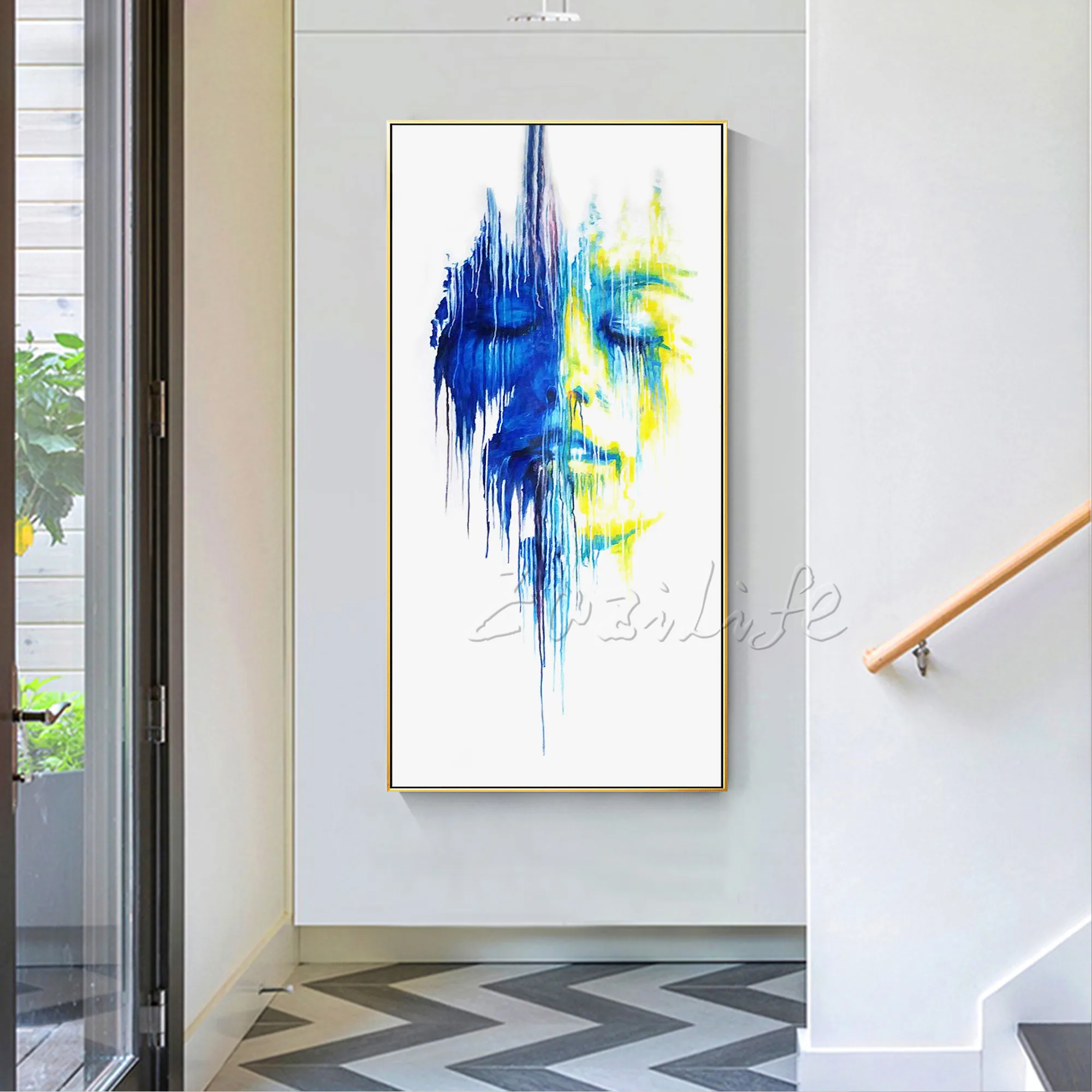

Abstract white blue woman portrait Oil painting on canvas Hand painted Painting wall Art picture home decor portrait woman 0025