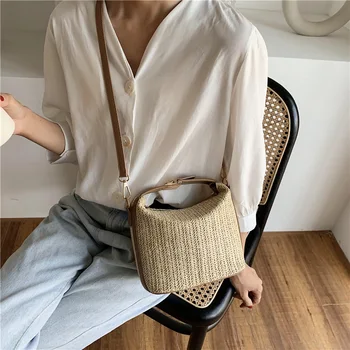 

Summer wove handbag for girl 2020 fashiona new women's shoulder bag Straw Single Shoulder Messenger Bag trend WHITE BUCKET BAG
