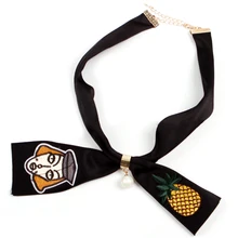 Женский маленький шарф с вышивкой, имитация воротника, бабочка с жемчужиной, украшение, модная лента, универсальный искусственный воротник, маленький шарф