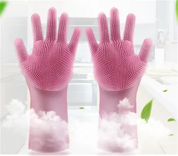 

1 Pairs Silicon Dish Scrubber Rubber Gloves Food Grade Cleaning Sponge Dishwashing Brushs Kitchen Dishes Washing Latex Gloves