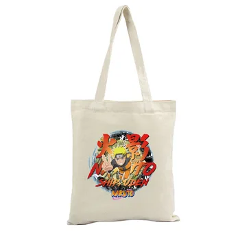 

Large Capacity Cartoon Naruto Canvas Tote Bag Shopping Bag Women Handbags Anime Funny Printed Bags