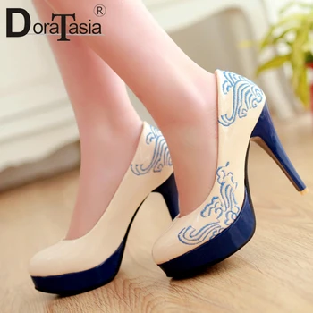 

DORATASIA New Plus Size 28-52 Patent Pu Leather High Heels Platform Shoes Woman Casual Party Ol Sexy Retro Spring Autumn Pumps